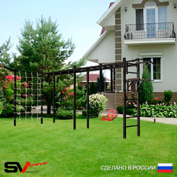 Уличная шведская стенка Sv Sport рукоход х 2 с комплектом турник прямой У53955 (Турник/Брусья/Со спинкой/Кронш бокс/Сетка)