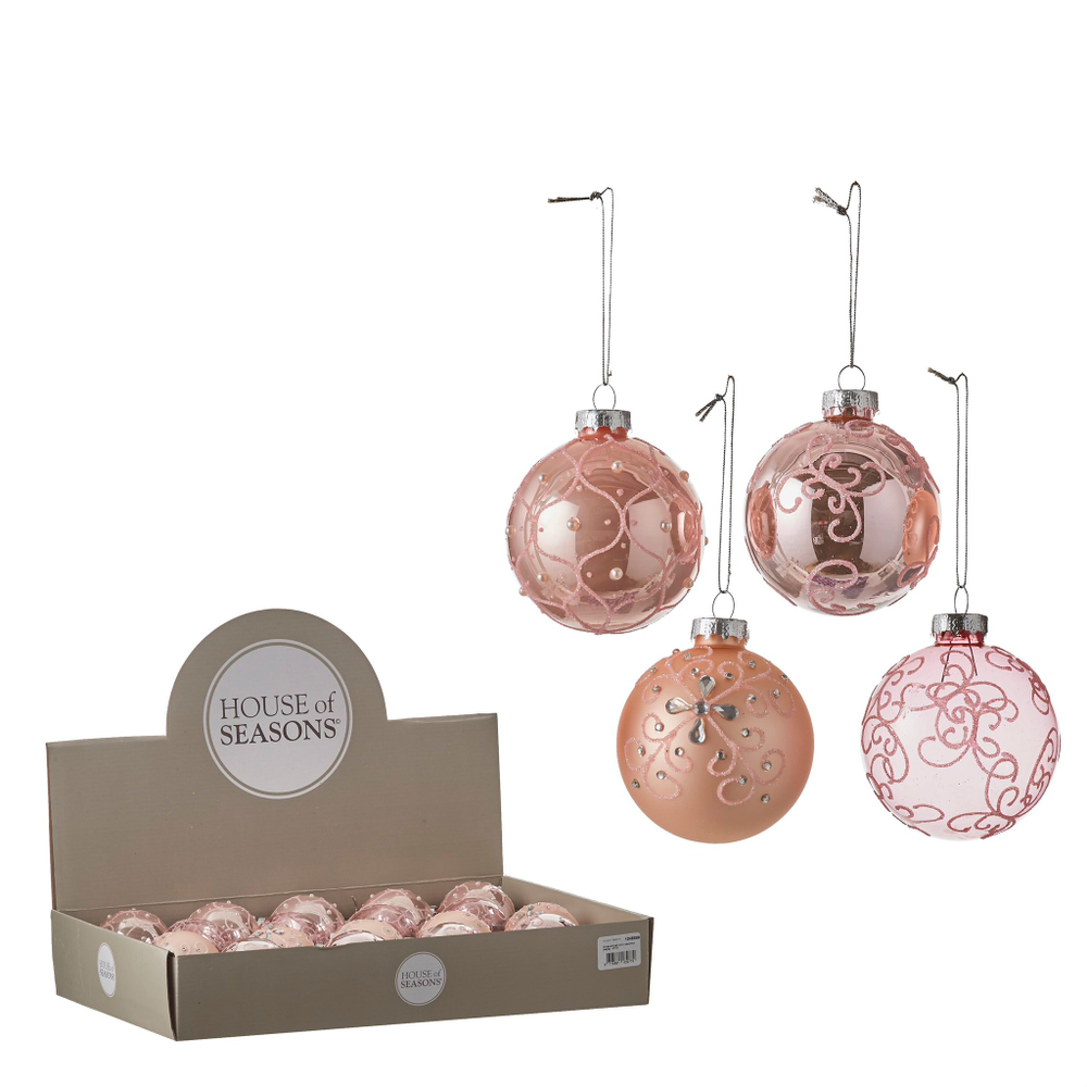 Набор елочных игрушек 18 шт 7см House of Seasons розовый 4 вида Голландия