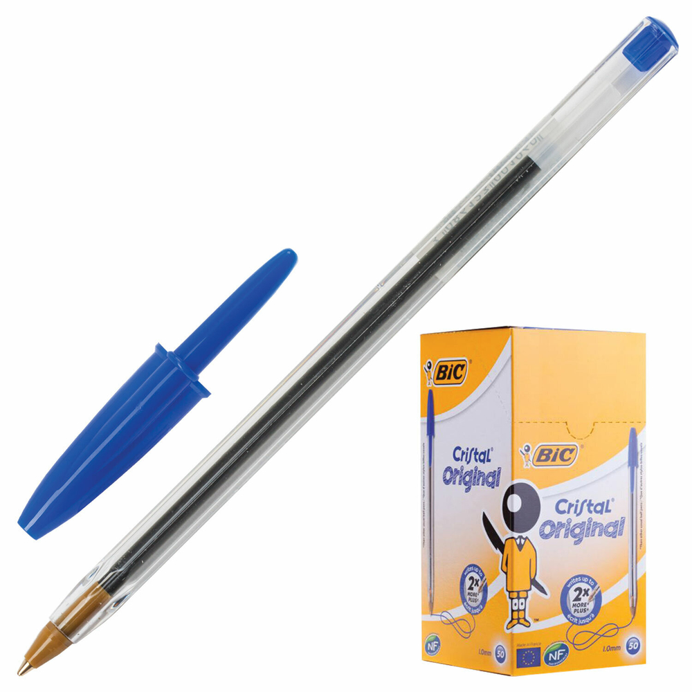 Ручка шариковая BIC Cristal, СИНЯЯ, корпус прозрачный, узел 1мм, линия 0,4мм, 847898