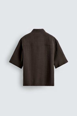 ZARA РУБАШКА RELAXED FIT ИЗ СТРУЯЩЕЙСЯ ТКАНИ, КОРИЧНЕВЫЙ