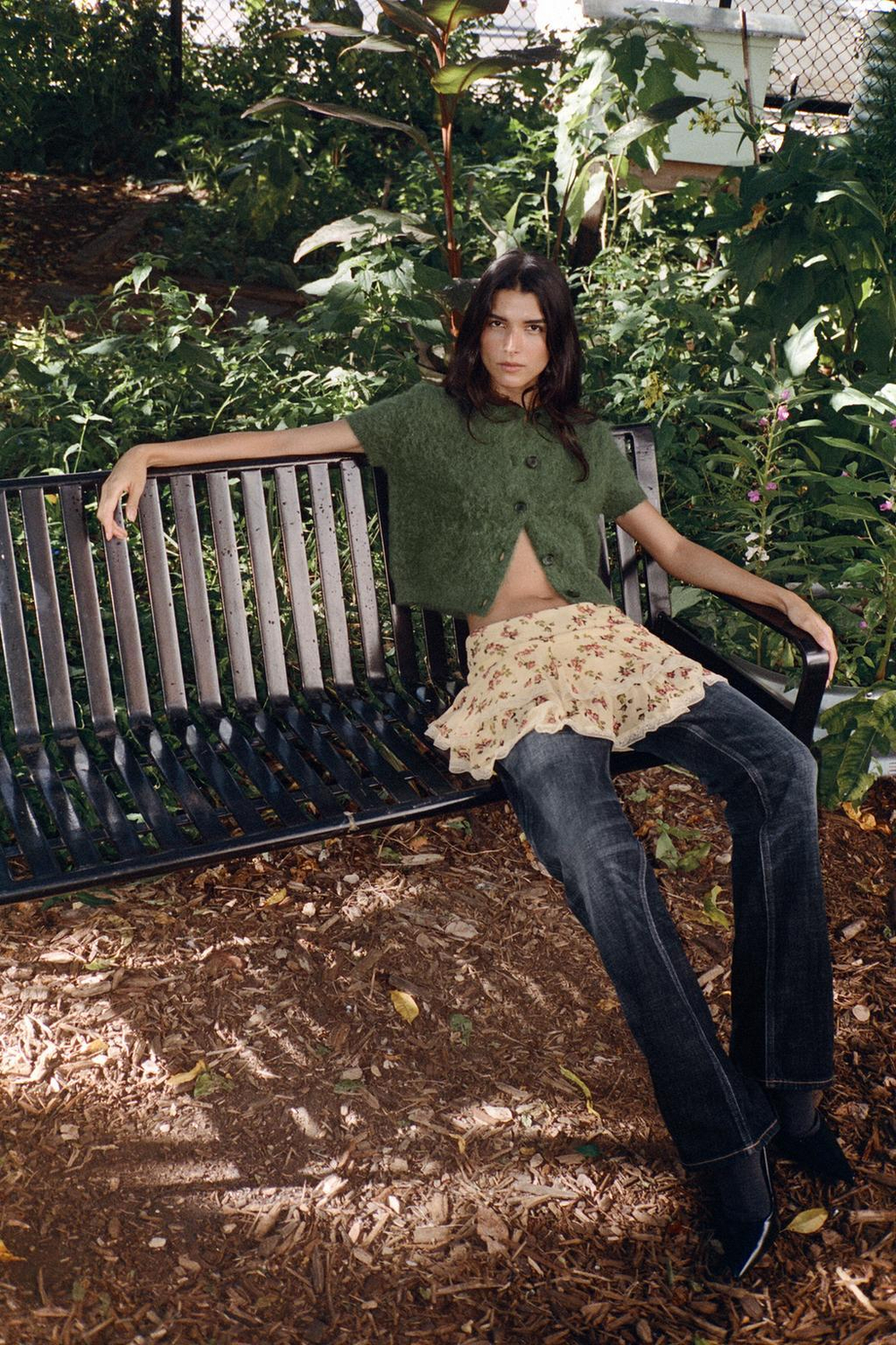 ZARА КАРДИГАН ИЗ ПРЯЖИ С КОРОТКИМИ РУКАВАМИ, БУТЫЛОЧНО-ЗЕЛЕНЫЙ