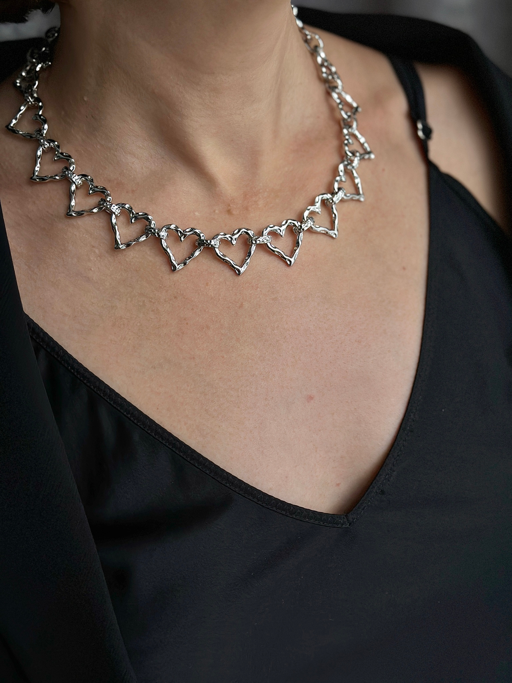 Цепь из сердец, оттенок серебро