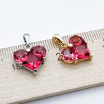 Подвеска Сердце, цвет золото+малиновый, размер 14*14 мм, цена за 1 шт