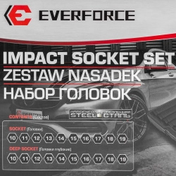 Набор головок 20пр., 1/2''(6гр.) (короткие 38мм/глубокие 78мм: 10-19мм) в пласт.кейсе EVERFORCE EF-4201-5K