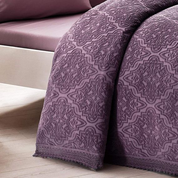 Набор с покрывалом пике LA PERLA фиолетовый евро  TIVOLYO HOME
