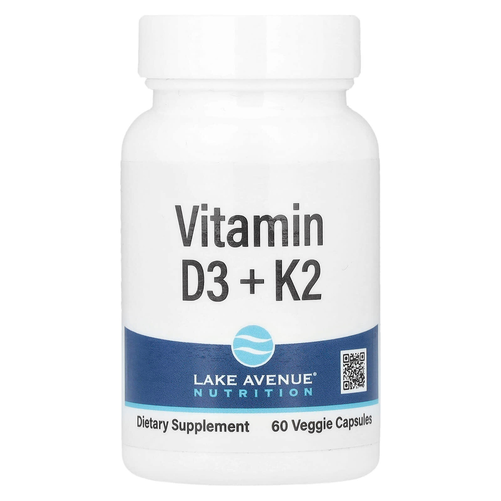 Lake Avenue Nutrition, витамины D3 и К2, 60 растительных капсул