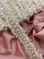 Тесьма твидовая белая с жемчугом и бисером