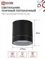 Светильник уличный потолочный ПБУ ЦИЛИНДР-1xGX53-NL-BL с подсветкой алюм черный IP54 IN HOME