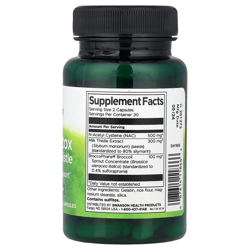Swanson, NAC, детоксикация, с расторопшей и BroccoPhane®, 60 капсул