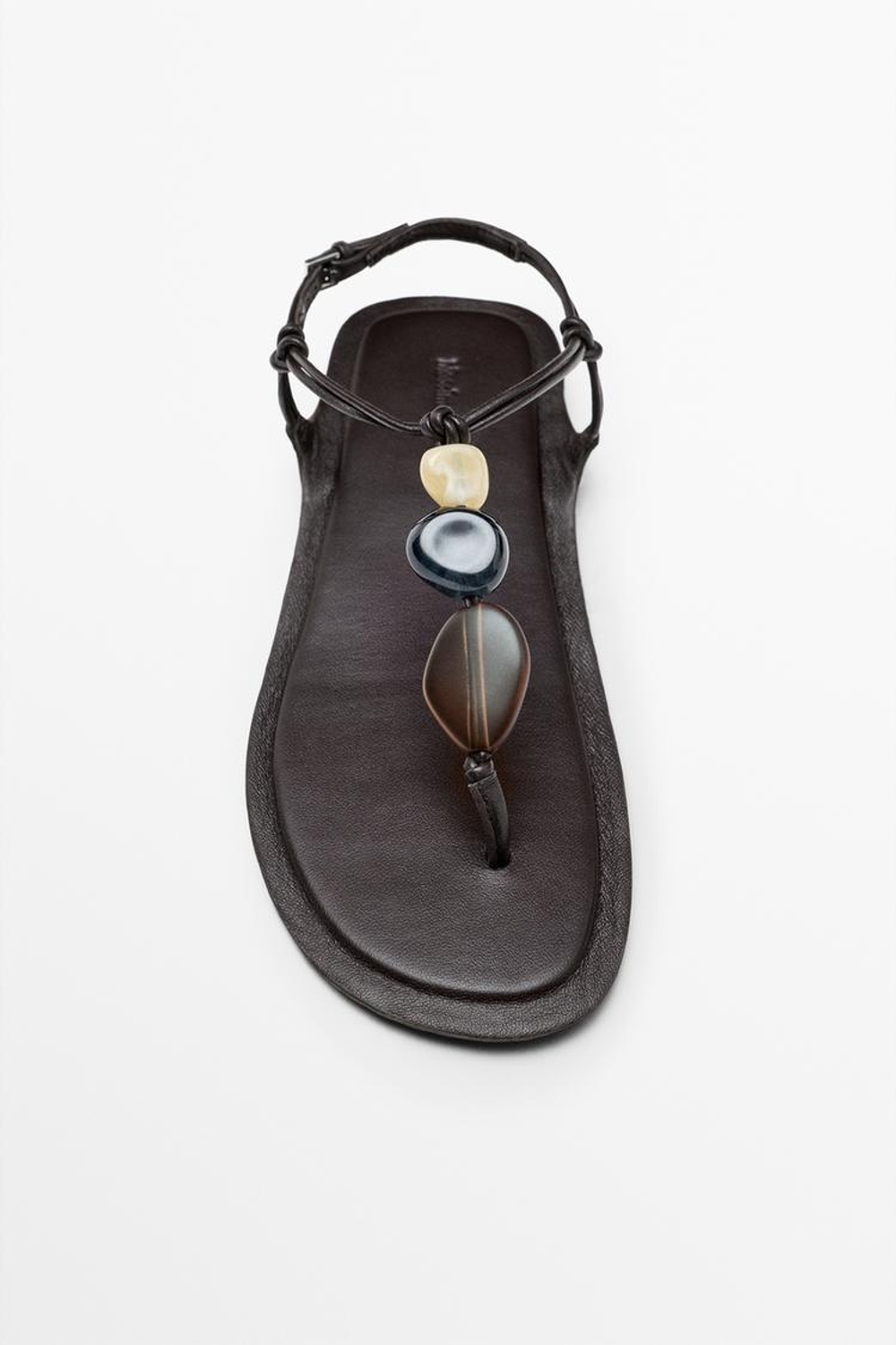 Massimo Dutti Сандалии-шлепанцы на плоской подошве с камнями, коричневый