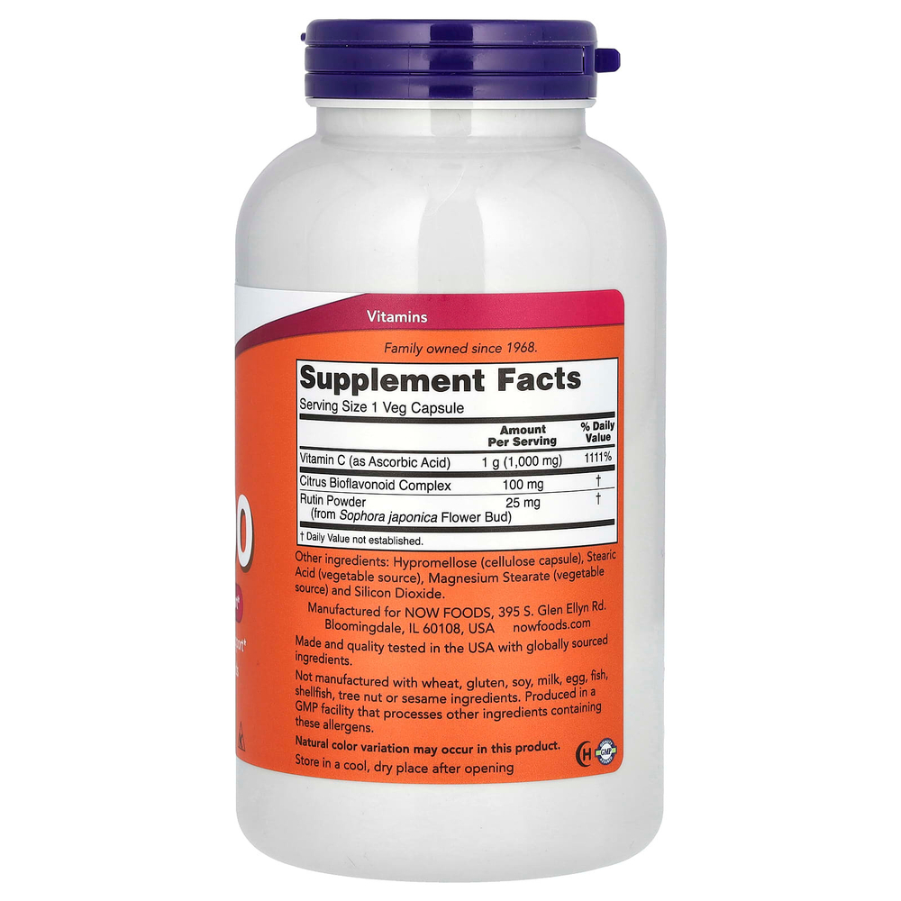 NOW Foods, C-1000, со 100 мг биофлавоноидов, 250 растительных капсул