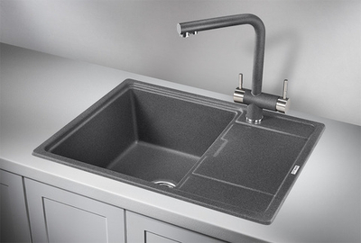 Granula 6503, ГРАФИТ (ЧЁРНО-СЕРЫЙ), кухонная мойка, кварц