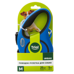 Поводок-рулетка для собак Urban M, 5м до 25кг, лента, синий, Triol