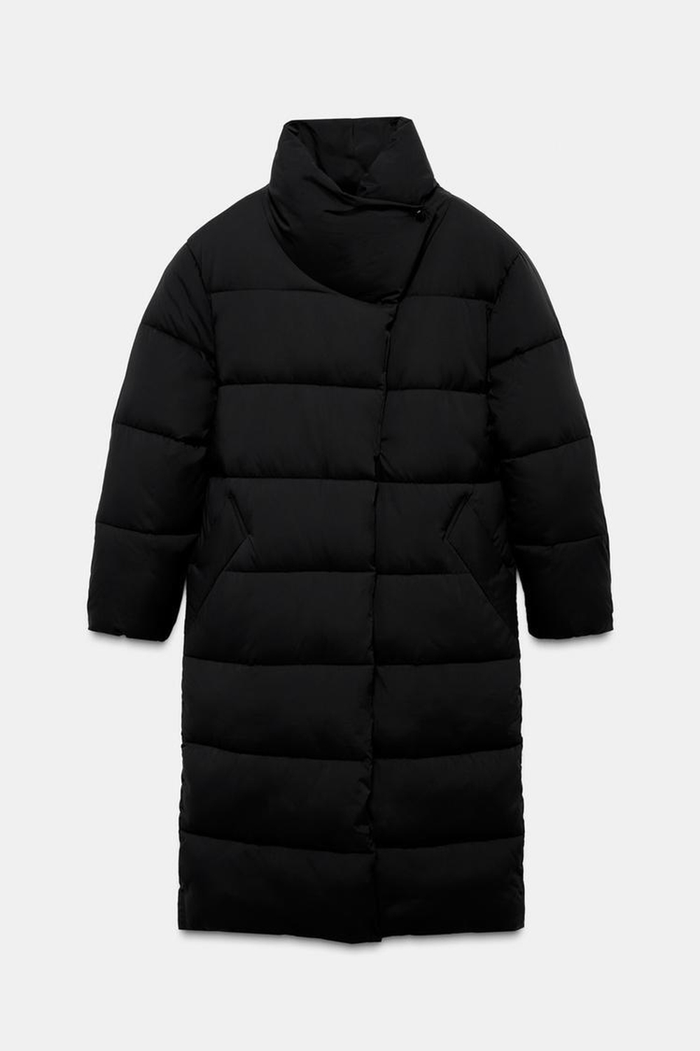 ZARA ДЛИННЫЙ АНОРАК С ВЫСОКИМ ВОРОТНИКОМ WATER REPELLENT WINDPROOF, ЧЕРНЫЙ