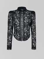 Блузка BD colleсtion однотонная приталенная из гипюра на золотых пуговицах