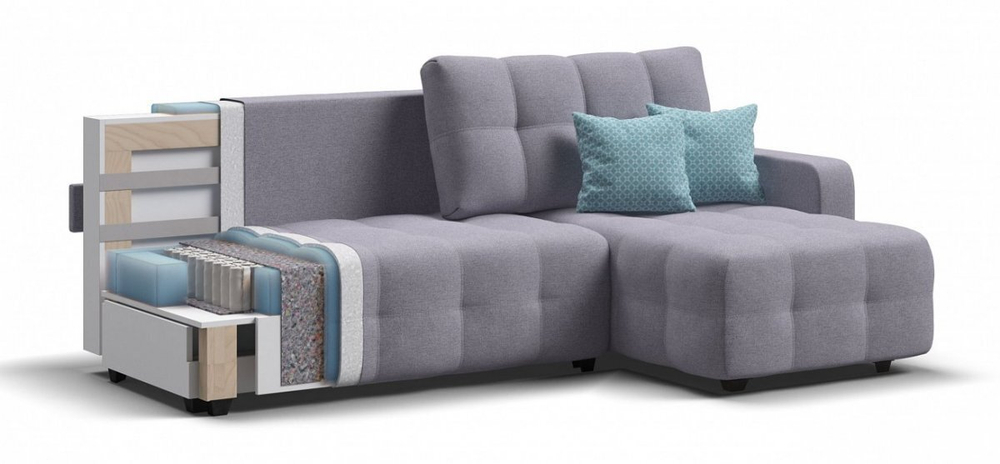 Угловой диван Денди Рогожка Мальмо платина