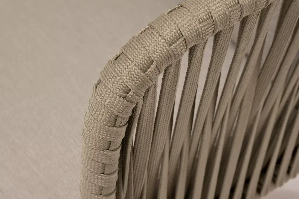 "Мальорка" диван 3-местный плетеный из роупа, основание дуб, роуп серо-коричневый 23мм, ткань бежевая 15052