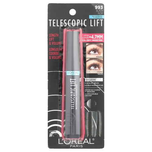 L'Oréal, Telescopic Lift, водостойкая тушь для ресниц, 993 черный, 10 мл (0,33 жидк. Унции)