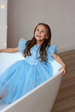 Нарядное пышное платье "Бабочки", цвет голубой