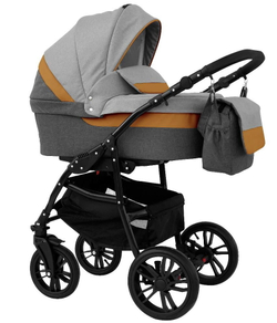 Детская коляска Alis Alvaro 2 в 1 Al 05 т.серый+св.серый+рыжая кожа