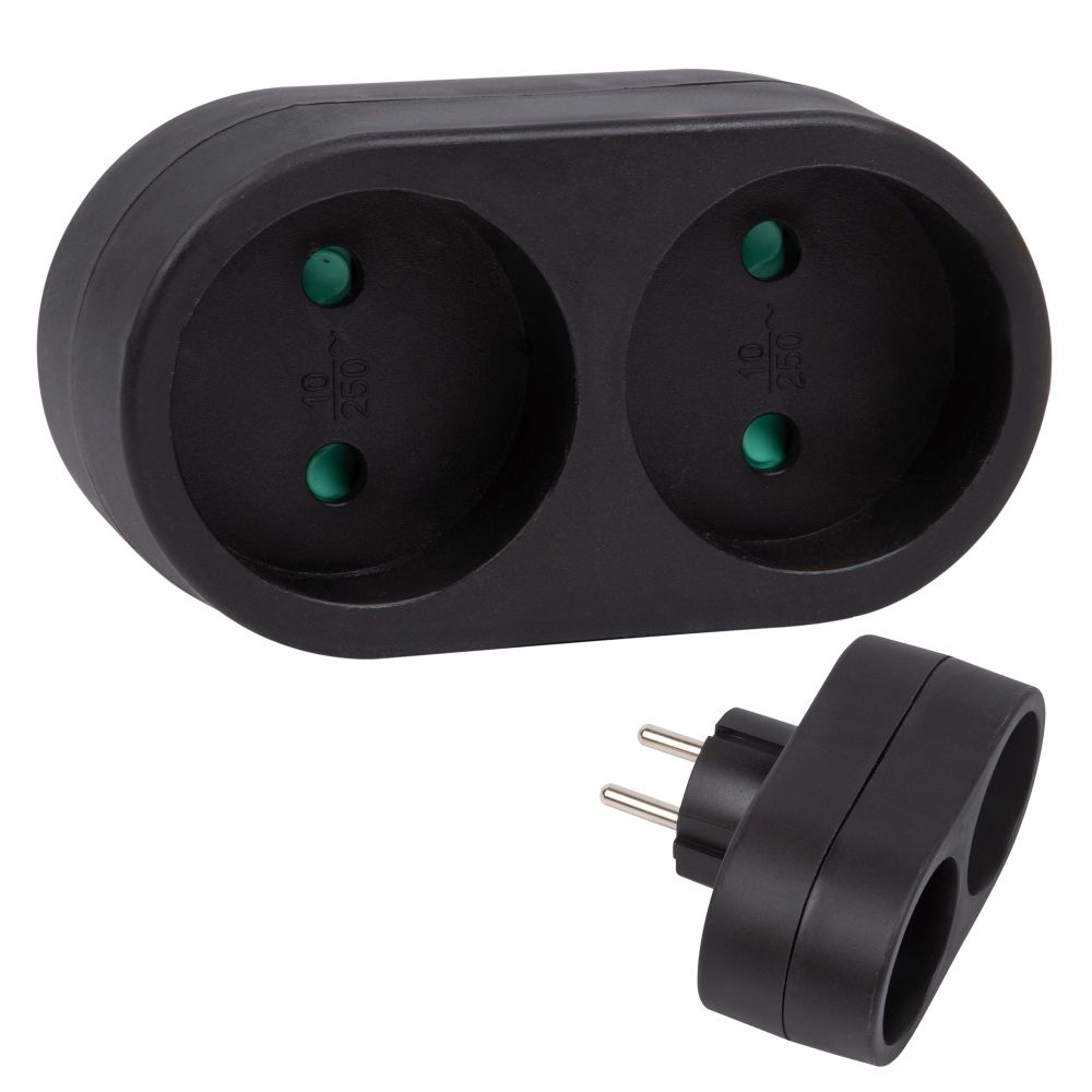 S-ES2-16O BLACK Разветвитель сетевой. б-з. 2 гнезда. 16А. 3500Вт. Черный. ТМ Uniel