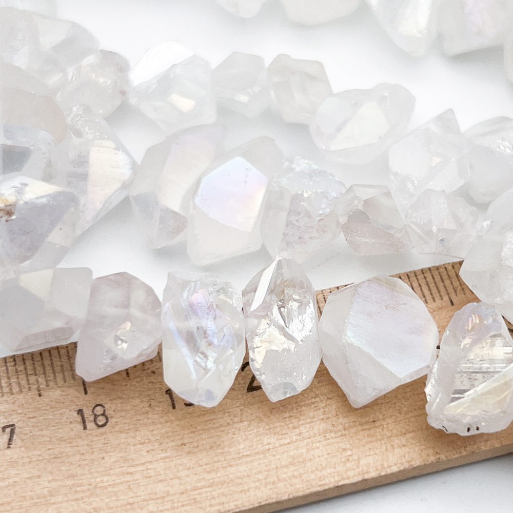 Горный хрусталь + кварц бусины, кристалл с покрытием AB, размер около 8-12*15-22 мм, цена за 9-10 шт (1/4 нити)