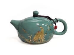 268084 Чайник ЖУРАВЛИ "Цапли", h=8см,d=15см, 200мл, фарфор селадон/белый