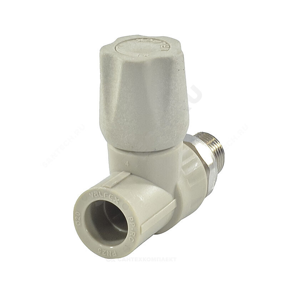 Клапан (вентиль) PP-R запорный серый Дн 20х1/2" Ру25 НР прямой для радиатора VALFEX 1014620012Г