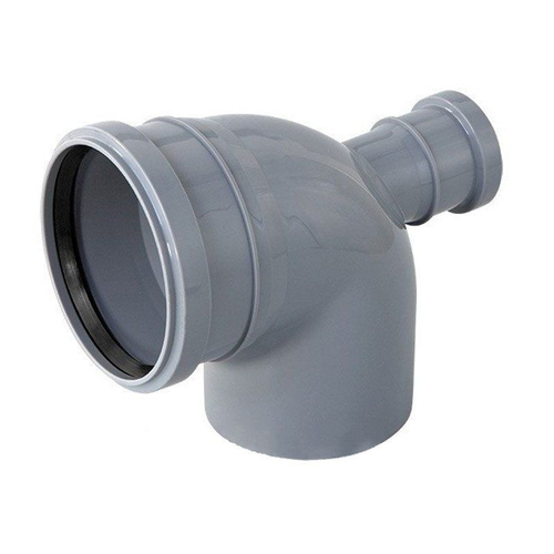 Отвод ПП (полипропилен) для канализации 90гр. Дн 110 с патрубком 50 фронт-тыл (назад) с уплотнительным кольцом Политэк