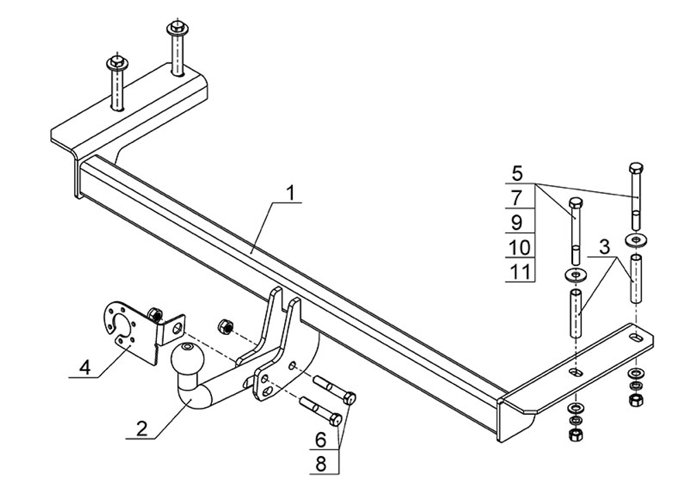 Фаркоп для Citroen C4 седан 2013-2022 Тип шара: A. Нагрузки: 1250/75 кг, CN 01