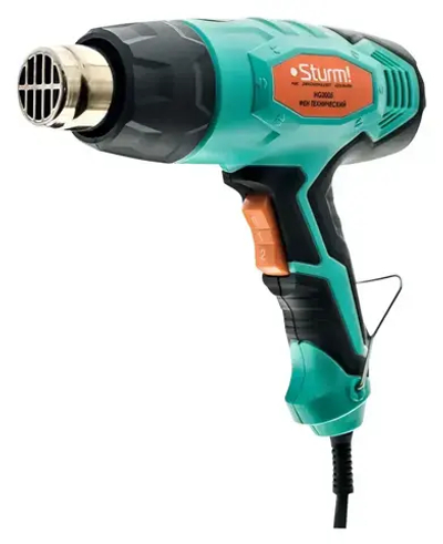 Фен строительный технический, 2000Вт, 300/600C, 250/550л/мин, 5 насадок, Sturm!