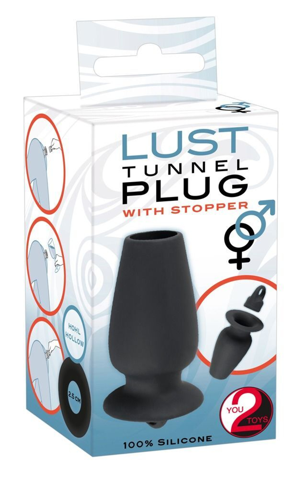Пробка-туннель с заглушкой Lust Tunnel Plug with Stopper (Цвет: черный)