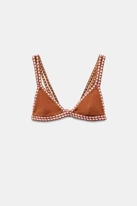 ZARA ТОП БИКИНИ С КОНТРАСТНЫМИ ДЕТАЛЯМИ, КАРАМЕЛЬНЫЙ