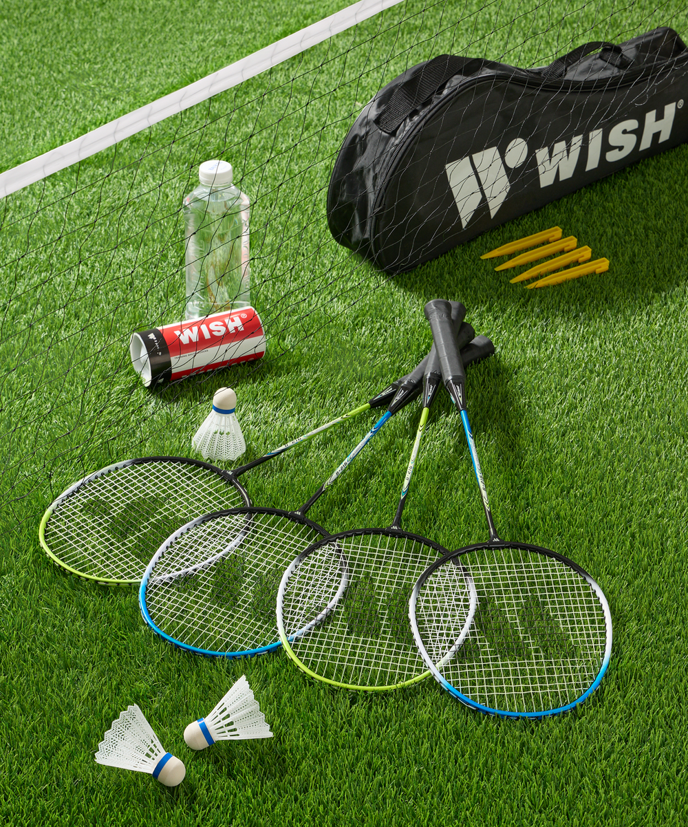 Набор для бадминтона Family set 216, 4 ракетки, 3 волана, синий/зеленый