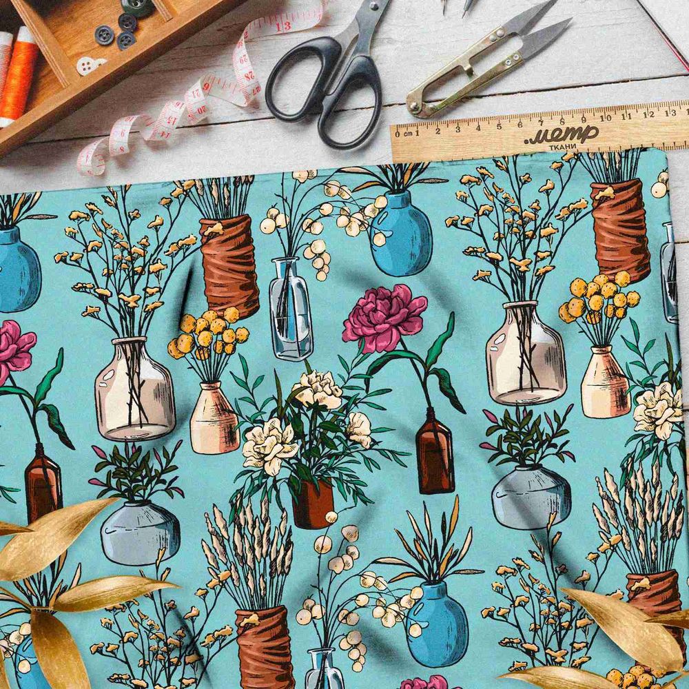 Ткань атлас сухоцветы в бутылочке