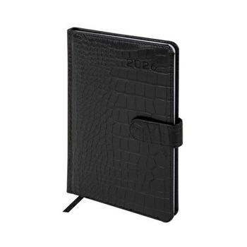 Еженедельник датированный 2026 А5 145х215 мм BRAUBERG "Party" под кожу черный (117180)