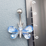 Украшение для пирсинга пупка "Мотылек" с голубыми кристаллами. Медицинская сталь