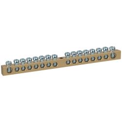 Шина ЭРА NO-122-18 PEN земля-ноль 6х9мм 16/1 латунная с креплениями по центру | Шины N, PE, PEN