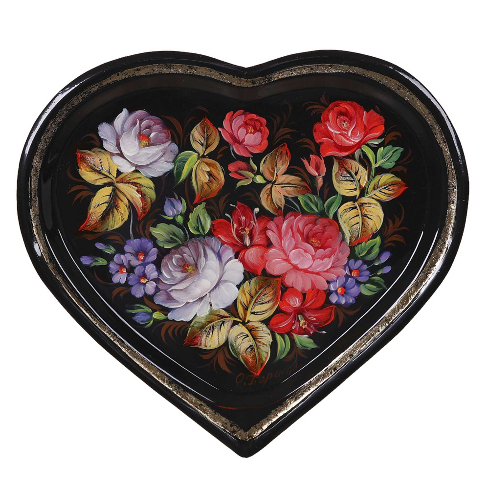 Уникальный жостовский поднос декоративный, размер 17х16 см (Уникальный), металлический