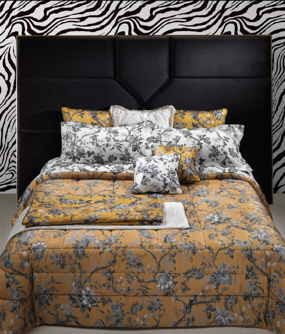 Постельное белье 2 спальное евро Roberto Cavalli China Birds silver/gold 003