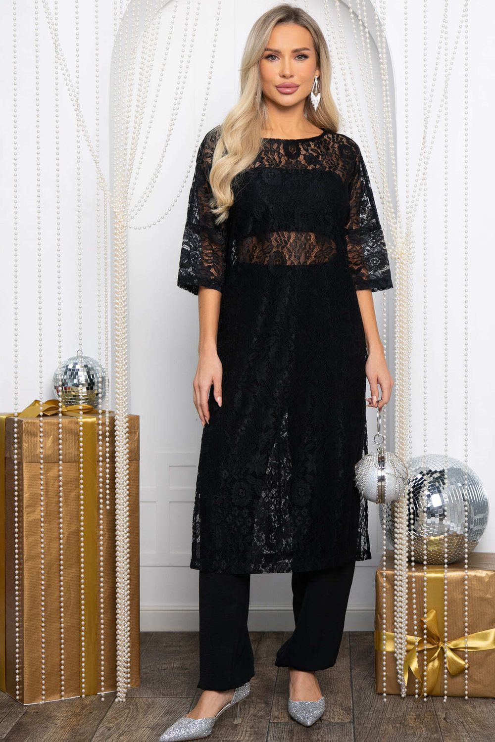 Платье-туника кружевное Ортея (черное) П14594-10М LT Collection