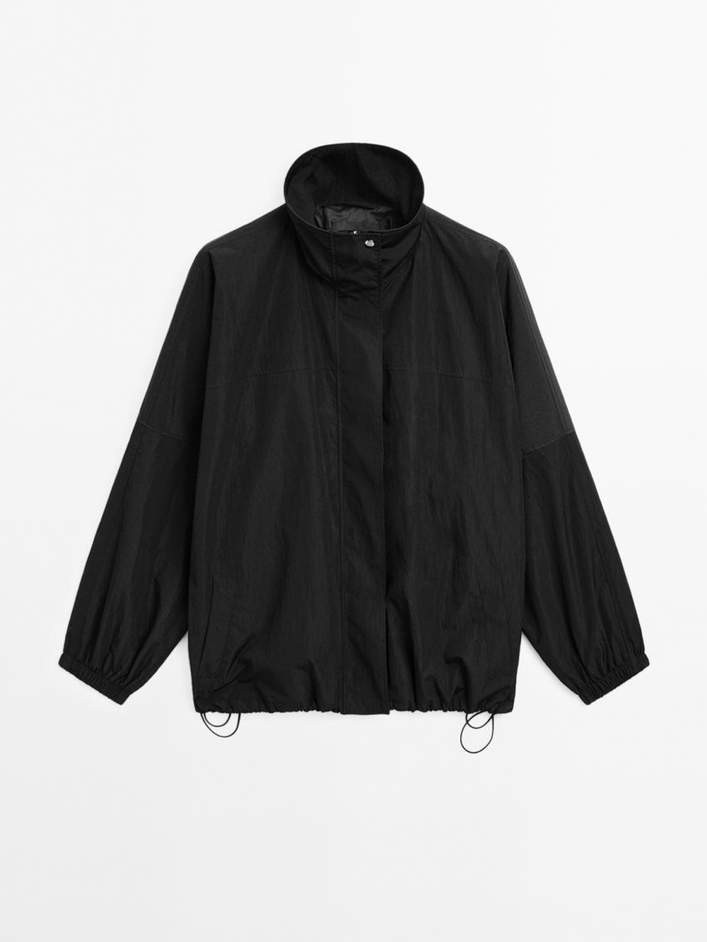 Massimo Dutti Стеганая куртка из высокотехнологичной ткани с высоким воротником, черный