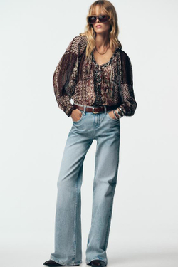 ZARA ДЖИНСЫ Z1975 КЛЕШ С НИЗКОЙ ПОСАДКОЙ, ВЫЦВЕТШИЙ СИНИЙ