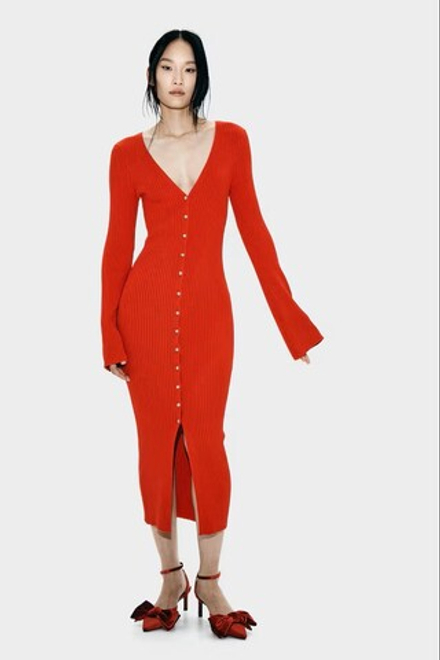 H&M ПЛАТЬЕ С V-ОБРАЗНЫМ ВЫРЕЗОМ, КРАСНЫЙ