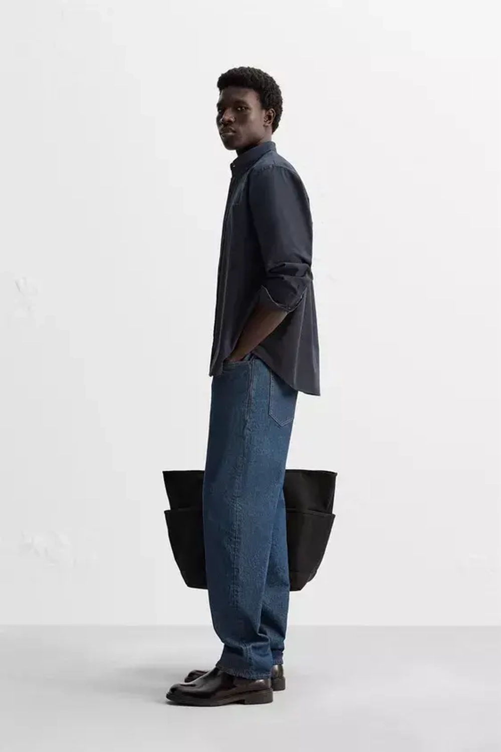 ZARА РУБАШКА ИЗ РЕЛЬЕФНОГО ХЛОПКА, МОРСКОЙ СИНИЙ