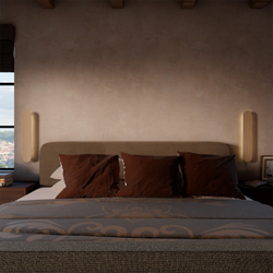 Дизайнерские деревянные бра Atras в интерьере спальни стиля Japandi