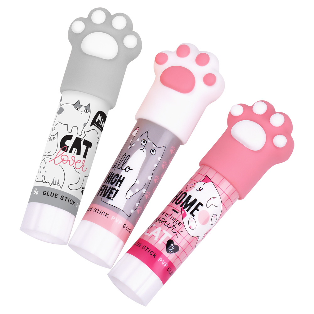 Клей-карандаш MESHU с топпером "Paw", 8г, дисплей бокс, ПВП, ассорти