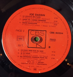 Винтажная виниловая пластинка LP Joe Dassin (France 1974) Entre Deux Adieux