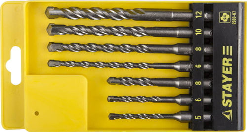 STAYER Набор буров SDS-plus 7 шт: 5 x 110, 6 x 110, 8 x 110, 6 x 160, 8 x 160, 10 x 160, 12 x 160 мм, Professional