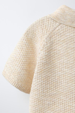 ZARA ТЕКСТУРНЫЙ СВИТЕР ПОЛО, СВЕТЛО-БЕЖЕВЫЙ